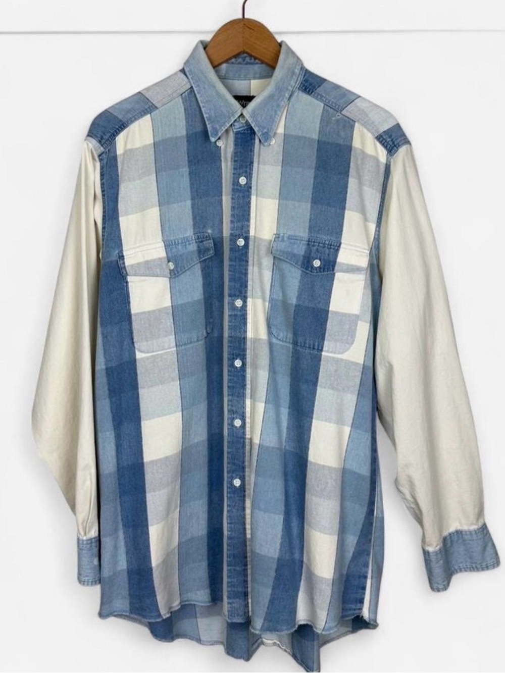 Wrangler X-Long Tails patchwork light blue flannel shirt button up
